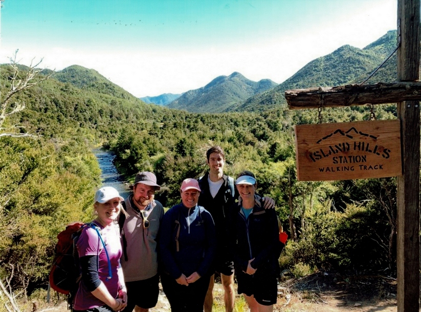 Penny Willocks and four friends beside the Island Hills Station walking track sign